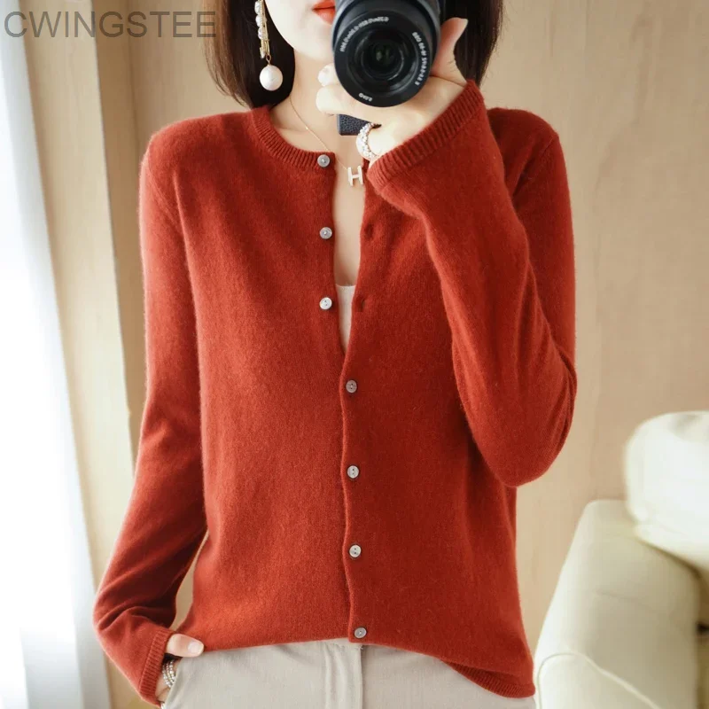 

Solid Color Wool Cardigan Women Knitting Sweater O Neck Single Breasted Autumn Winter New Long Sleeve Outer Wear Loose Versatile