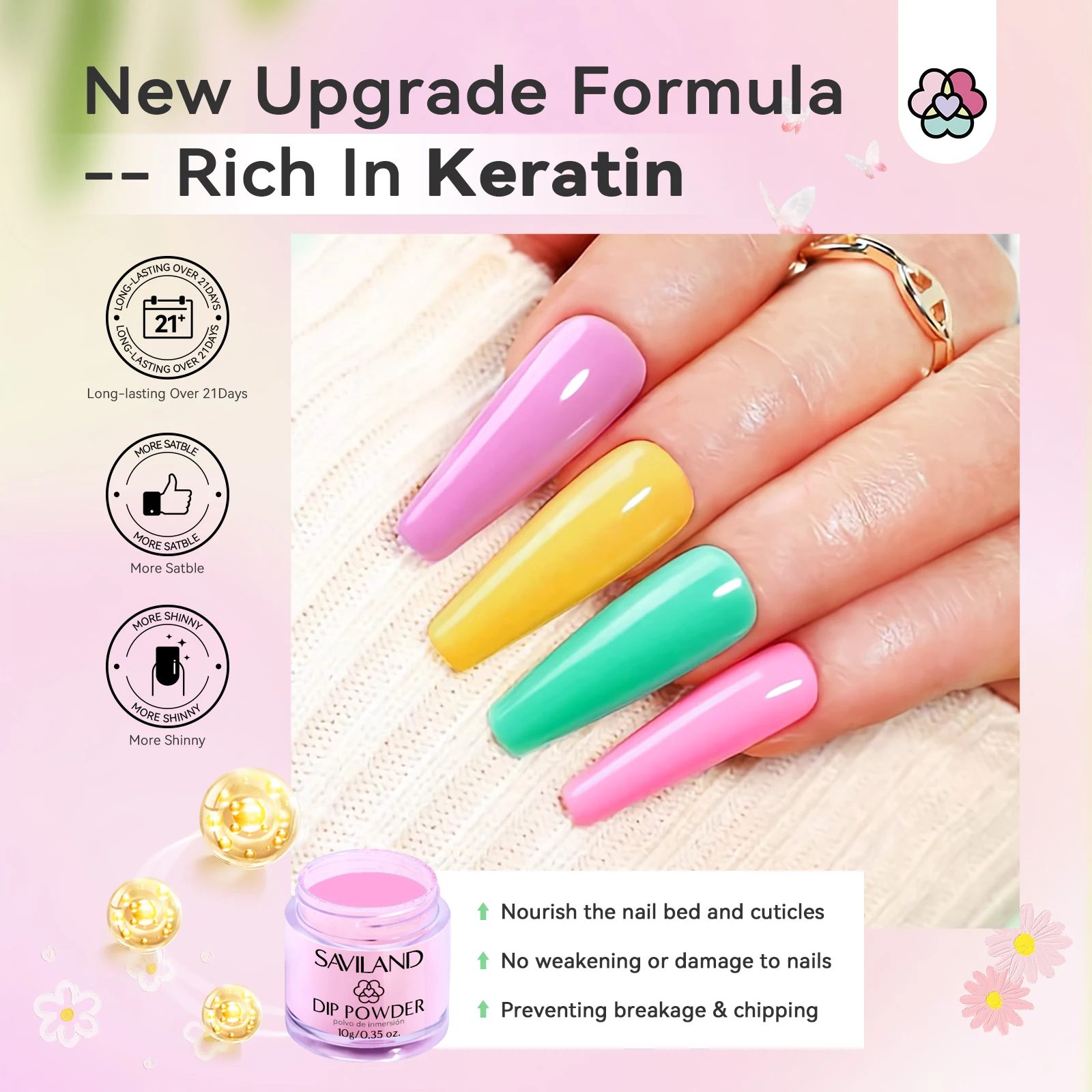 SAVILAND 20 Colors Dipping Nail Powder Kit Summer Dip Nails Powder with Dip Liquid Set Base Top Coat Activator
