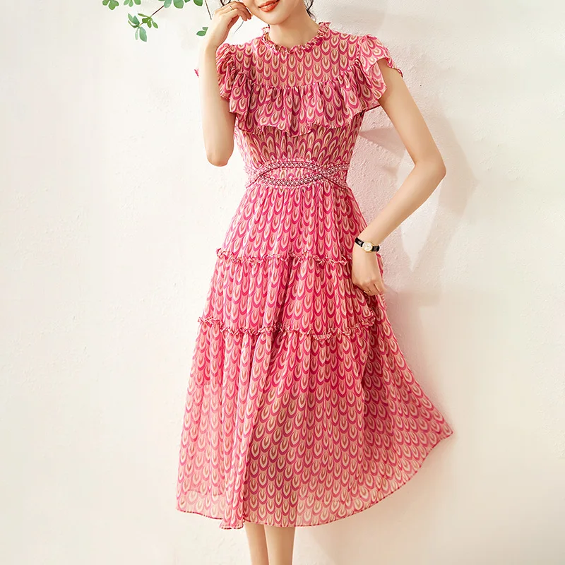 

Fragmented Tea Break French Dress Summer 2023 Waist Show Slim Temperament Chiffon Long Skirt Beach Holiday Skirt