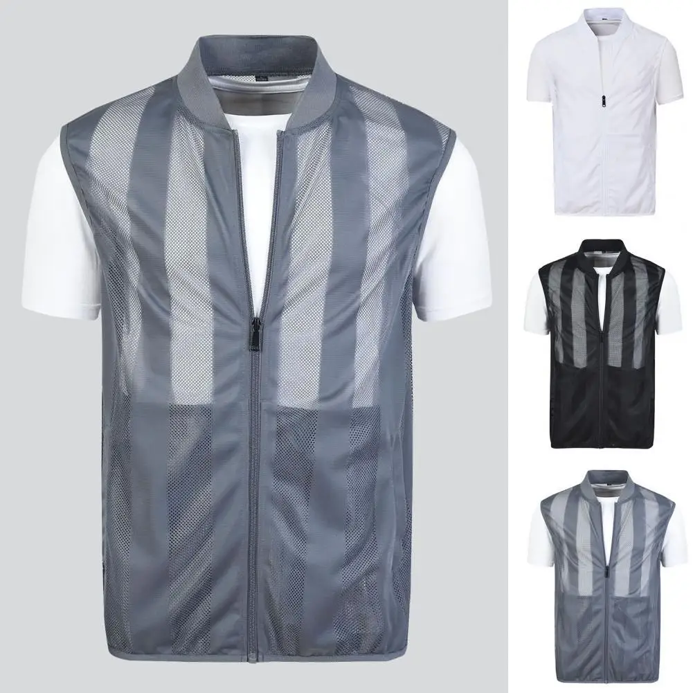 Summer Vest Men Mesh Loose Skin Clothes Men Waistcoat Super Thin Stand Collar See-through Sleeveless Outdoor Vest Daily Clothes