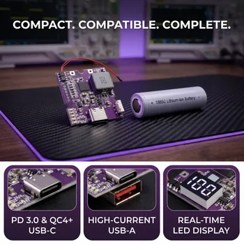 Power Bank da 22.5W con Ricarica Rapida Bidirezionale, Modulo di Alimentazione Mobile con Circuito Digitale/Luminoso, USB Type-C, Supporto PD/QC