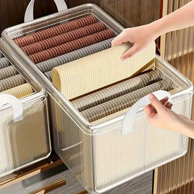Organizzatore per armadio impilabile con manico Scatola portaoggetti in tessuto su cestini con struttura in acciaio Contenitori per l'organizzazione domestica 4