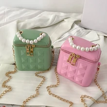 

Fashion Small Messenger Bag 2022 New Women Bucket Bags with Chain Pearl Portable Shoulder Cosmetic Box