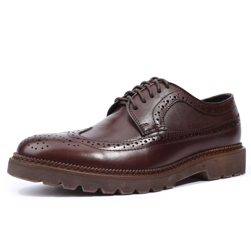 

Platform Men's Formal Shoes Luxury Genuine Leather Autumn Fashion British Style Elegant Black Wedding Social Brogues Shoes Man