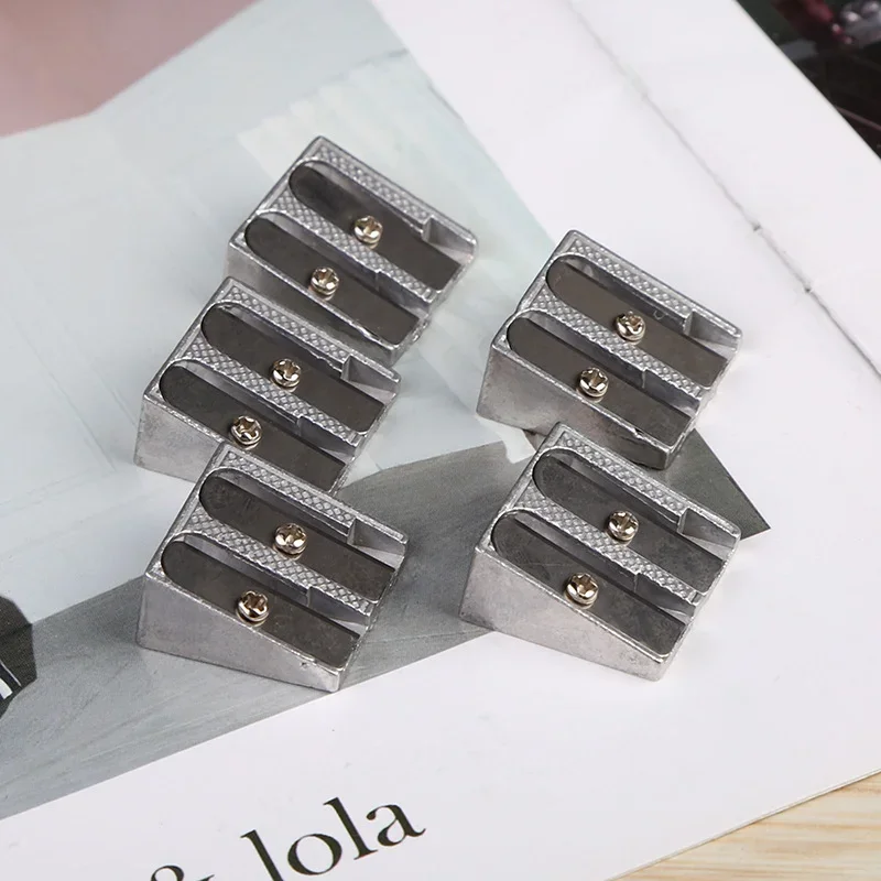 Silver Sharpener Metal Bevelled Double Hole Pencil Sharpener 1PCS School Office Stationery Supplies