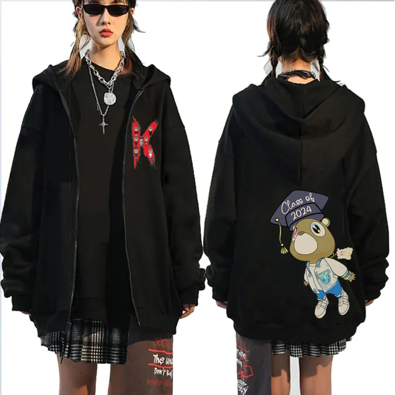 

Kanye West Graduation Bear Vintage Zip-up Hoodie Men Women Hip Hop Streetwear Zipper Jacket Oversized Unisex Long Sleeve Coat