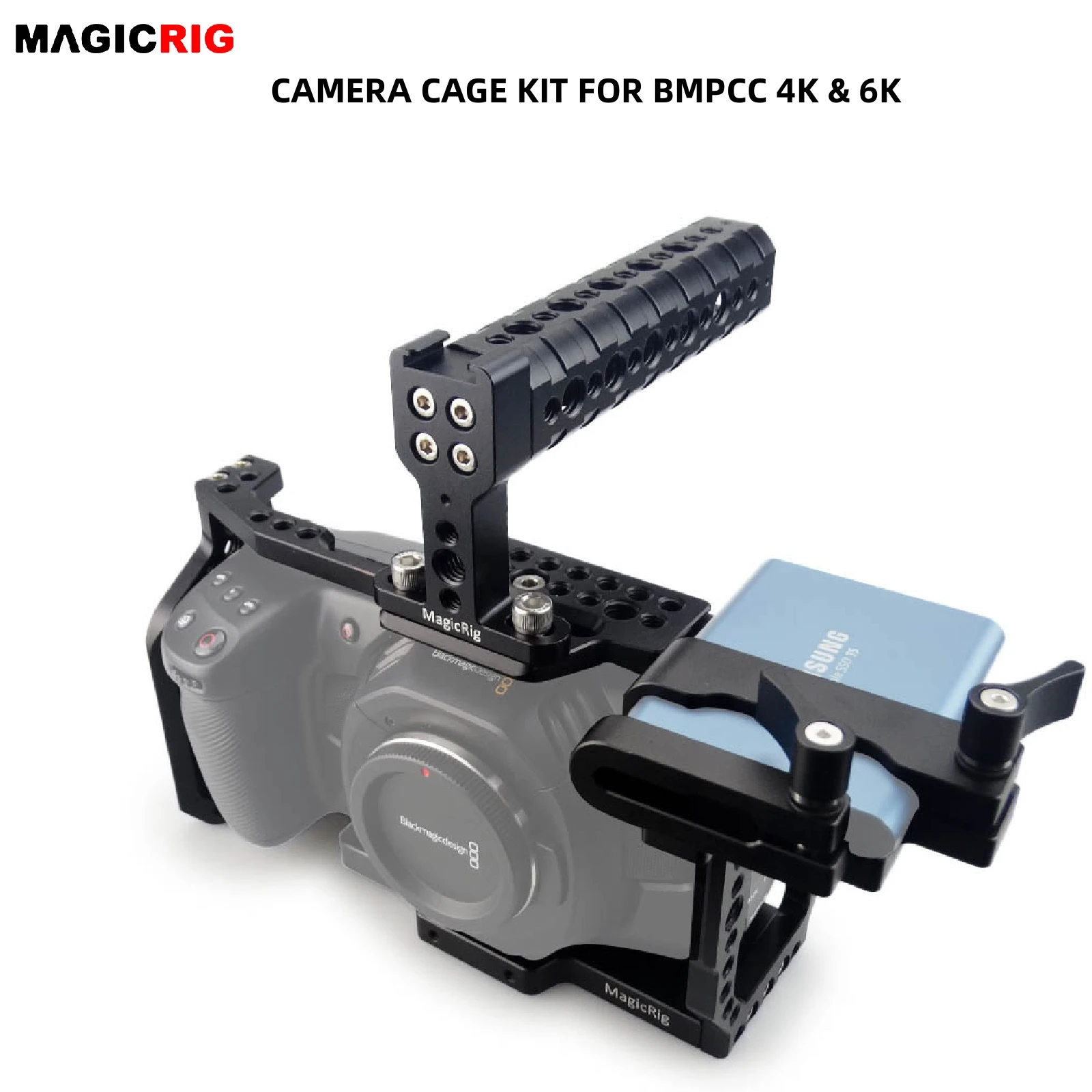 Magicrig Bmpcc Gabbia 4K E 6K Con Maniglia Superiore + Supporto Ssd T5 Per Blackmagic Pocket Cinema Camera Bmpcc 4K / Bmpcc 6K