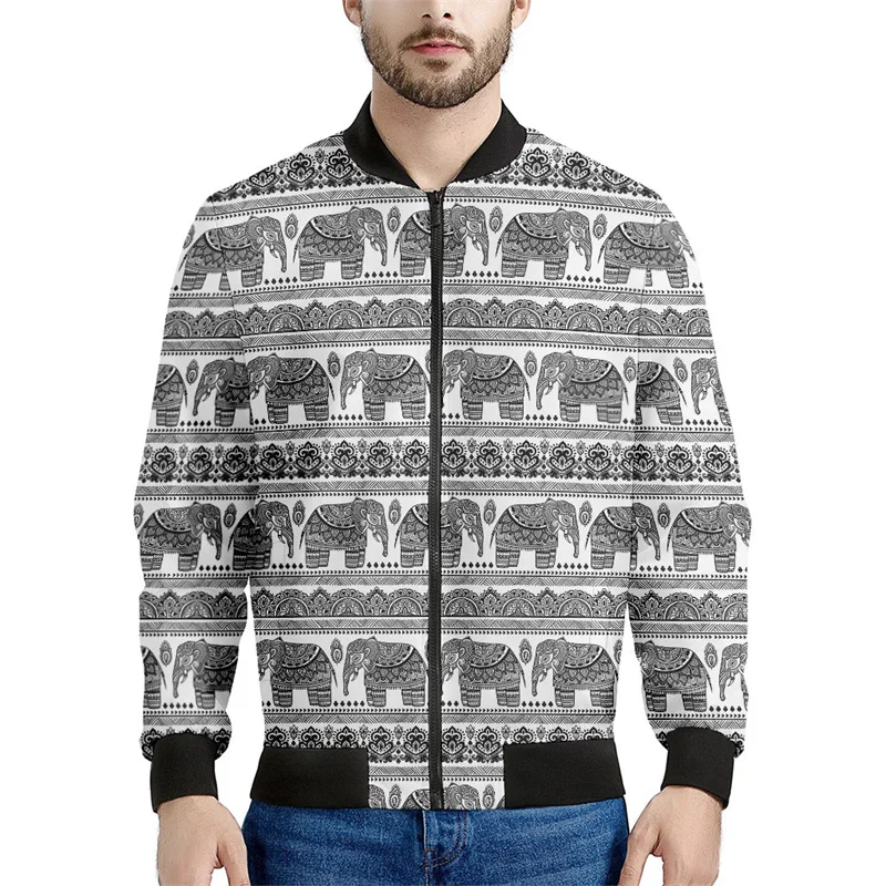 thumbnail image 1 of Chaqueta con cremallera y estampado 3D de elefante tribal para hombre, sudadera con estampado de animales, chaquetas holgadas de calle para primavera y otoño, abrigos de manga larga, 1 of 5