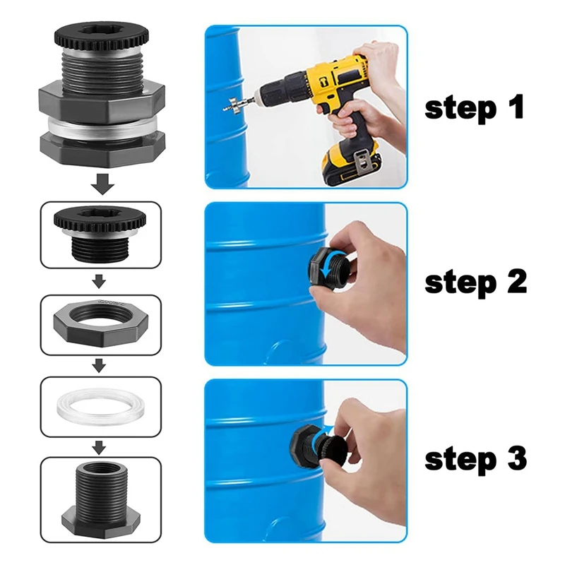 WISH 2 PCS Rain Barrel Bulkhead Fitting Kit With Plugs And Hole Saw Tool, 1 Inch PVC Spigot Connector Kit For Rain Barrels