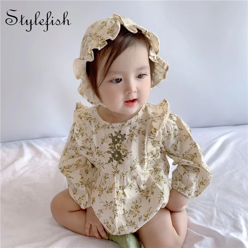 Baby Jumpsuit Rompers Baby Girls embroidered long sleeved romper