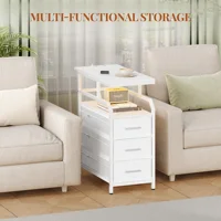 Приставной столик с удлинителем, прикроватная тумбочка со светодиодной подсветкой, тумбочка с 3 ящиками, 2 розетками переменного тока и 2 портами USB