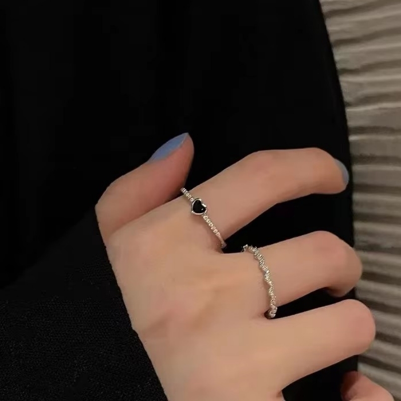 2Pcs/Lot Black Color Heart Wave Open Ring Set Jewelry Adjustable Index Finger Anneaux for Men Women Party Anillos Accessories