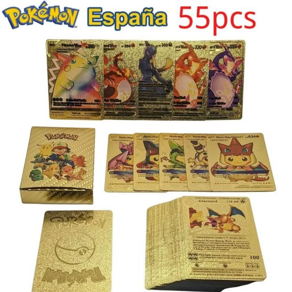 

55pcsPokemon Card Toy Gold Black Silver Card UK France Germany Spain Action Character Cartoon Animation Series Birthday Gi