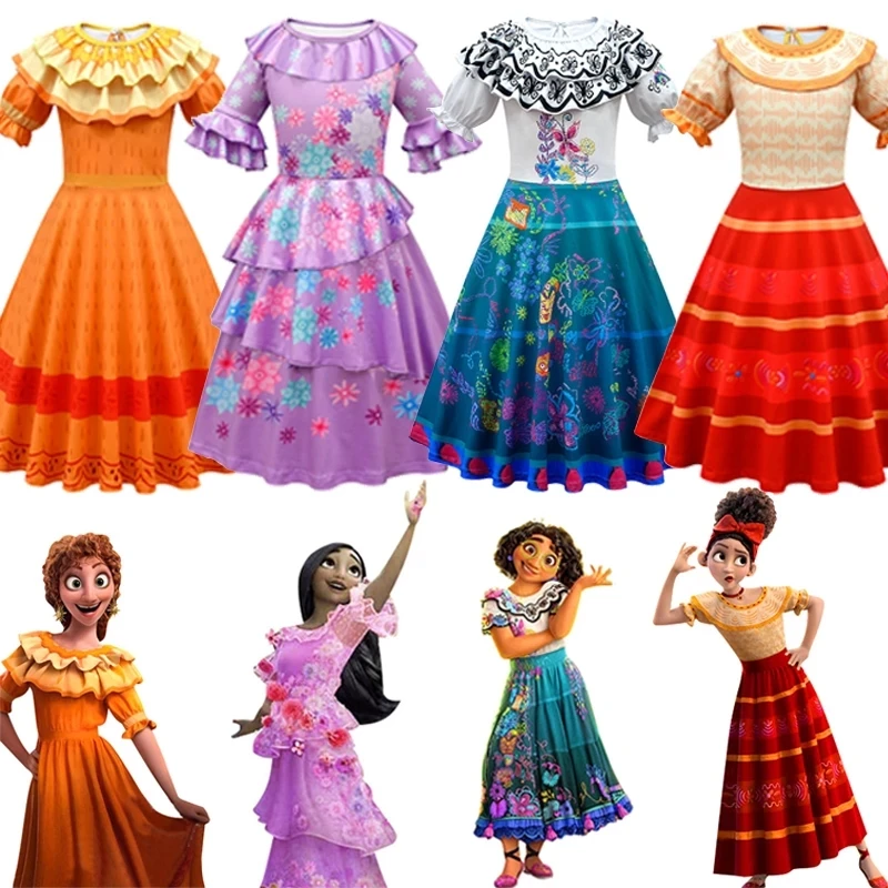 

2022 Baby Girl Encanto Mirabel Madrigal Pepa Isabela Dolores Cosplay Costume Dress For Carnival Halloween Princess Party dresses