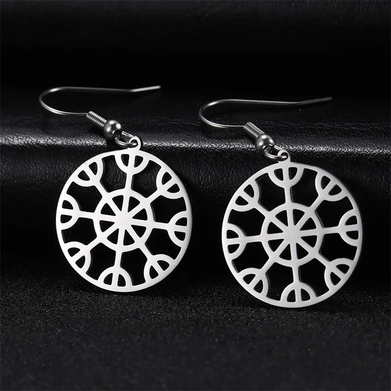 Edelstahl aegishjalmur vegvisir Kompass baumeln Ohrring für Frauen Wikinger Blume des Lebens Amulett Tropfen Ohrringe Mädchen Schmuck – Detail 11