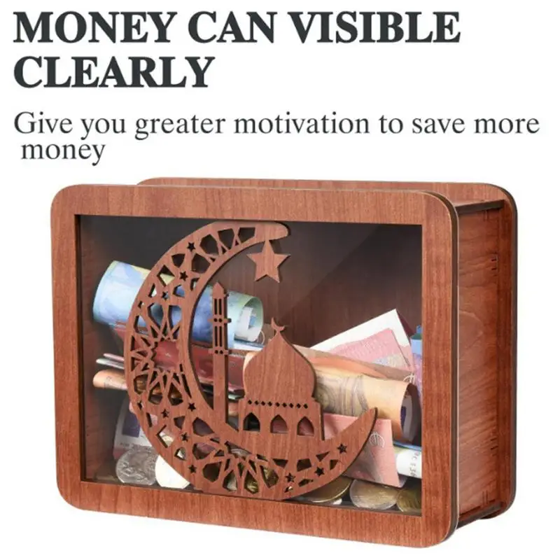 Wooden Money Bank Saving Money Box 10 000 Saving Challenge Money Saver with Money Target Decorative Wood Cash Bank Piggy Bank 3