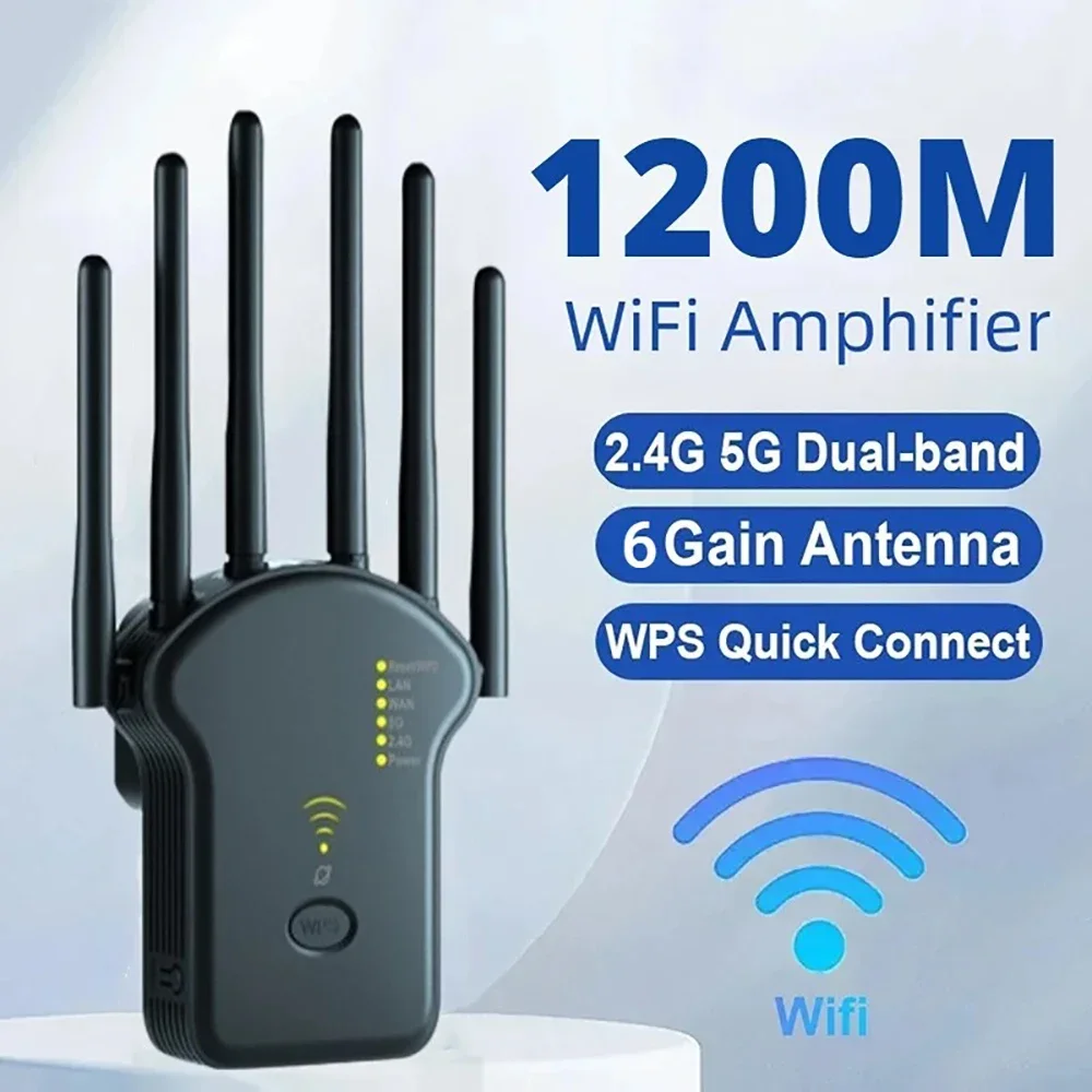 Repetidor Wifi 1200mbps 2.4g 5g Signal Cover Extender High Gain Amplificador de Rede de Antenas Range Signal Booster