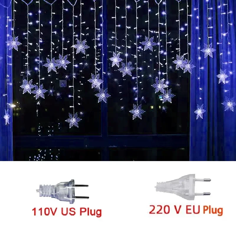 3.5M Luci Di Natale LED Fata Luci Della Stringa Fiocco di Neve Tenda Ghirlanda Impermeabile Per La Festa di Festa Decorazione di Natale 2024