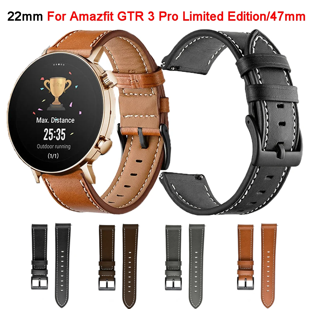 

22mm Leather Watch Straps For Amazfit GTR3 GTR 3 Pro/4 Limited Edition/47mm/GTR2 2e Band Smartwatch Wristband Bracelet Correa