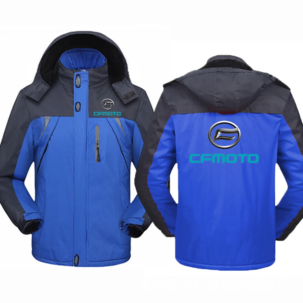 2023 Winter Cfmoto Logo Printed Hooded Casual Thickened Patchwork Coat Outdoor Windproof Warm Cold Prevention Windbreaker Jacket