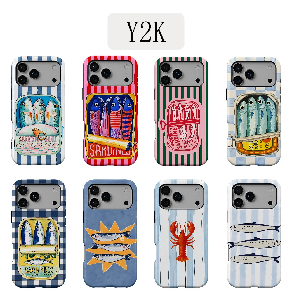 Gestreifte Fischkonserven-Handyhülle für iPhone 17 16e 16 15 14 13 12 11 X XS XR XSMAX 7 8 Air Pro Max Plus Luxus Doppelschicht