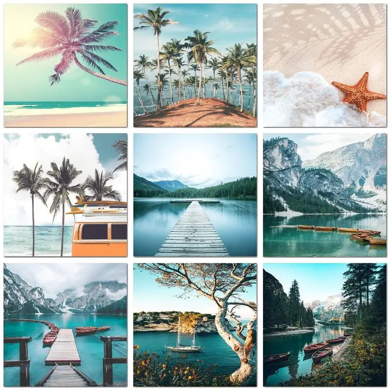 GATYZTORY Modern Painting By Numbers Kill Time Seaside Riverside Landscape Drawing By Numbers For Adults Home Decors Artwork