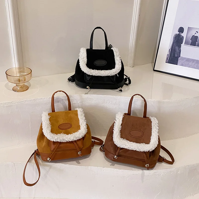 Winter Women's Bag Retro School Backpack New Suede Cute Backpack Casual Women's Designer Luxury Bag