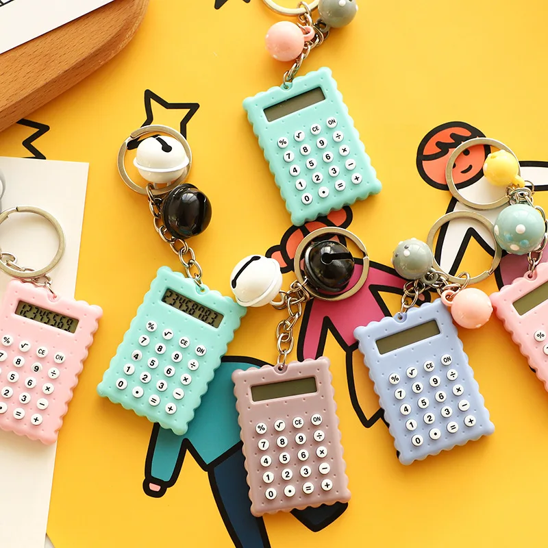 

1 Pc Mini Digit Calculator With Bell Portable Kawaii Pocket Square Cute Biscuit Shape Display Cartoon Creative Office Supplies