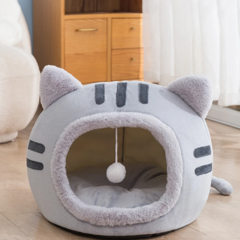 2024 New Autumn and Winter Cat Bed Iittle Mat Basket Small Dog Comfort House Products Pets Tent Semi Enclosed Pet Nest