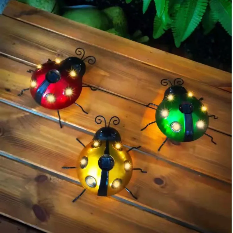 6Pcs Solar Ladybug Wall Hanging Lights Outdoor Lawn LED Garden Park Party Festival Decoration Iron Art Courtyard Landscape Lamps