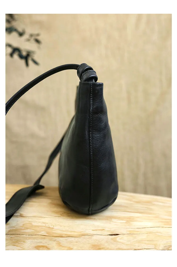Designer handgefertigte Damen-Umhängetasche aus pflanzlich gegerbtem Rindsleder, minimalistische Vintage-Luxus-Umhängetasche aus echtem Leder für Damen – Detail 25