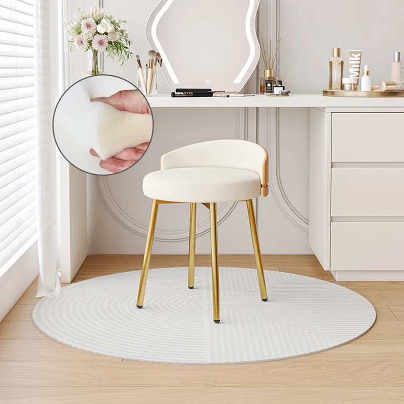 Taburete de cuero blanco, silla con patas de maquillaje, Taburete de tocador  móvil de Metal, sala