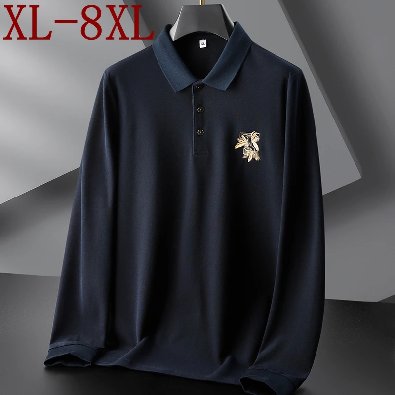 

8XL 7XL 6XL 2022 New Autumn Fashion Embroidery Shirts For Men Long Sleeve Loose Mens Polos Shirts Top Quality Casual polo homme