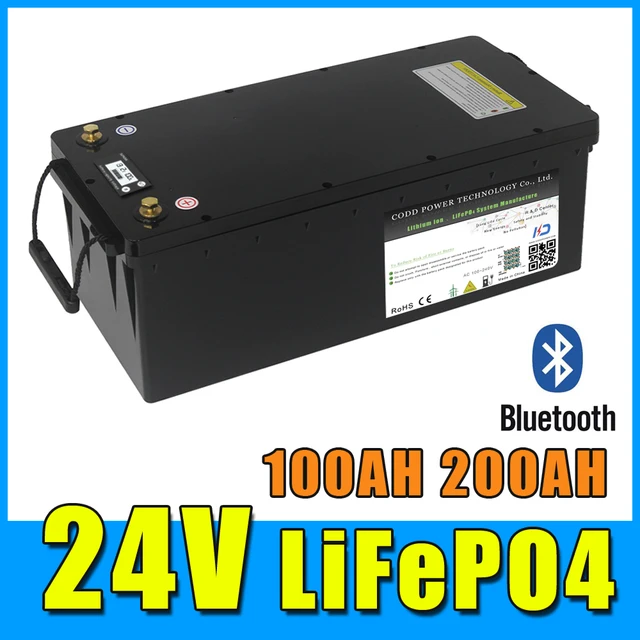 24V 100AH 200AH LiFePO4 Battery with Bluetooth BMS Waterproof Case LCD Solar  RV Storage Boat Yacht - AliExpress