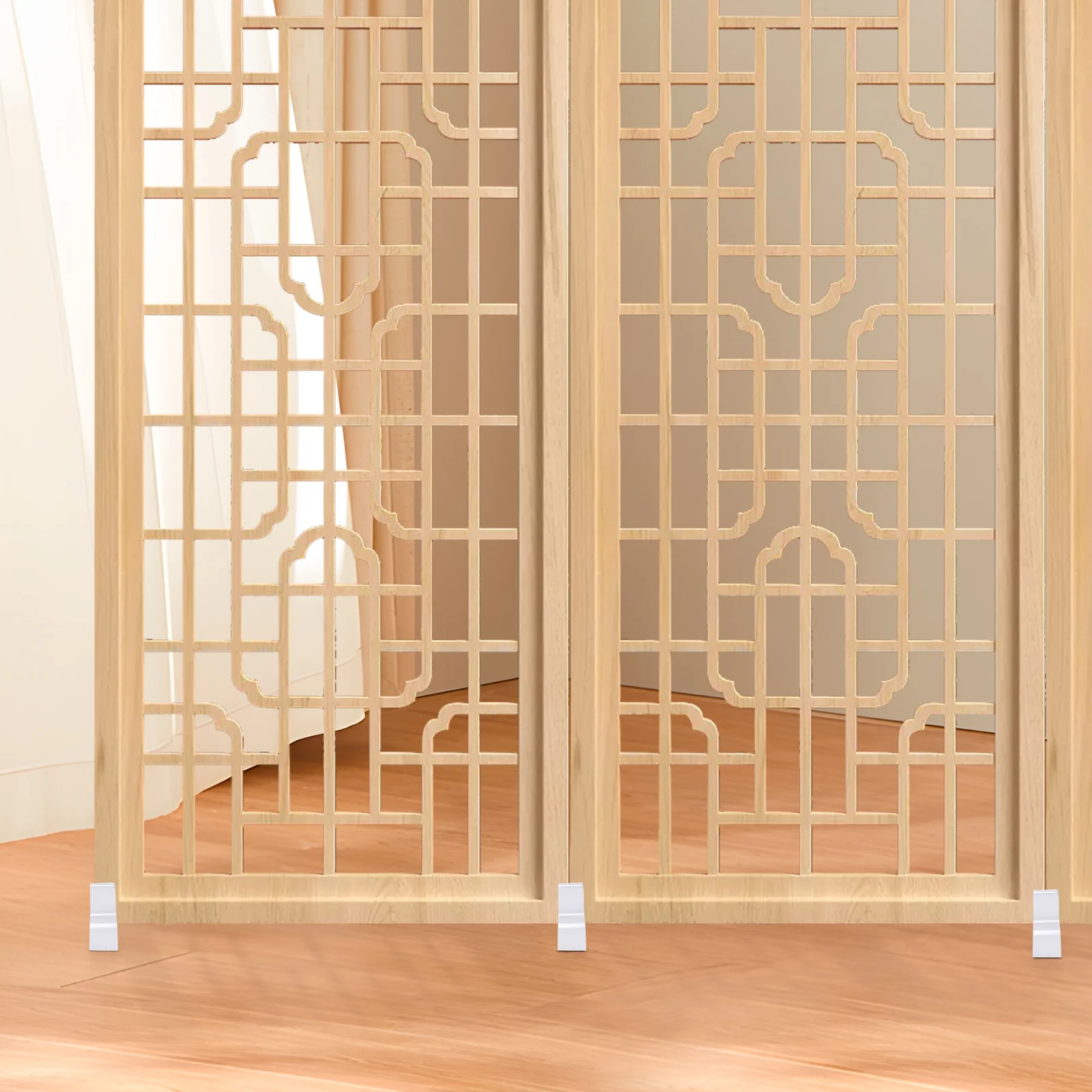2 Pcs Poplar Retractable Folding Screen Base Room Divider Feet Detachable Privacy Clips Office room divider screen
