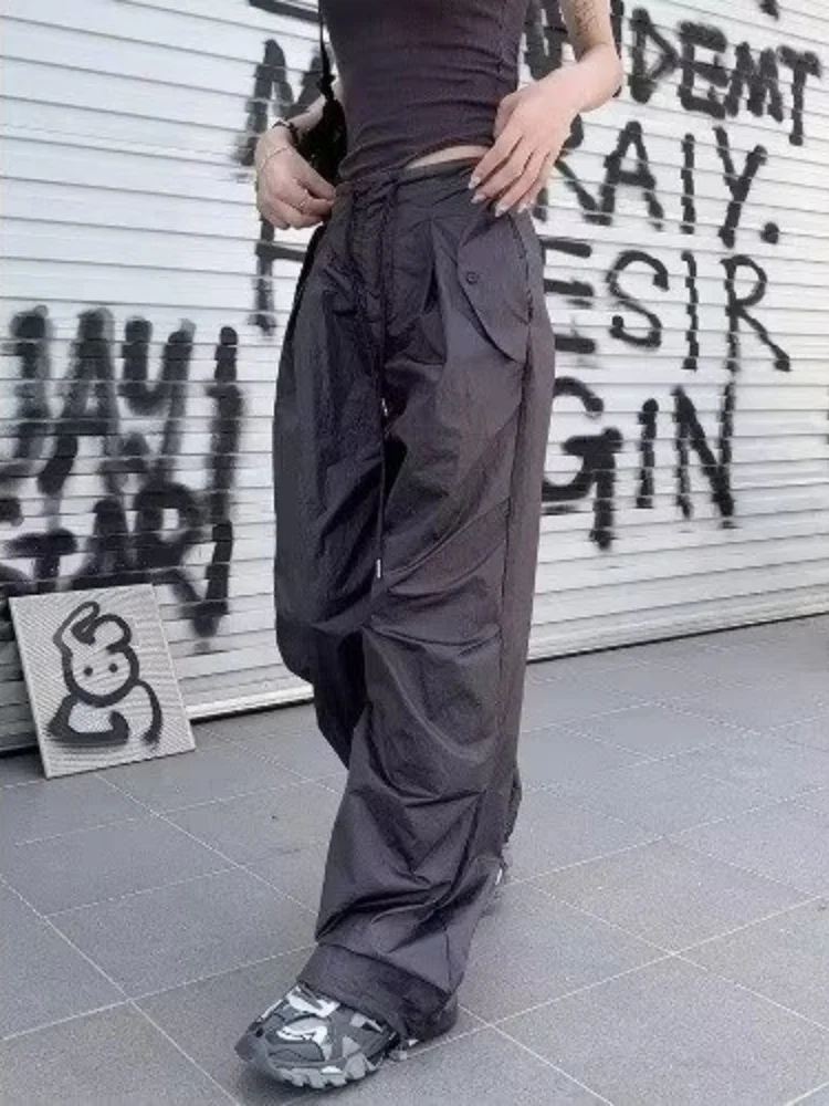Spring Summer Women's Thin High Waist Casual Sports Pants American Retro Loose Versatile Straight Leg Wide Leg Workwear Pants