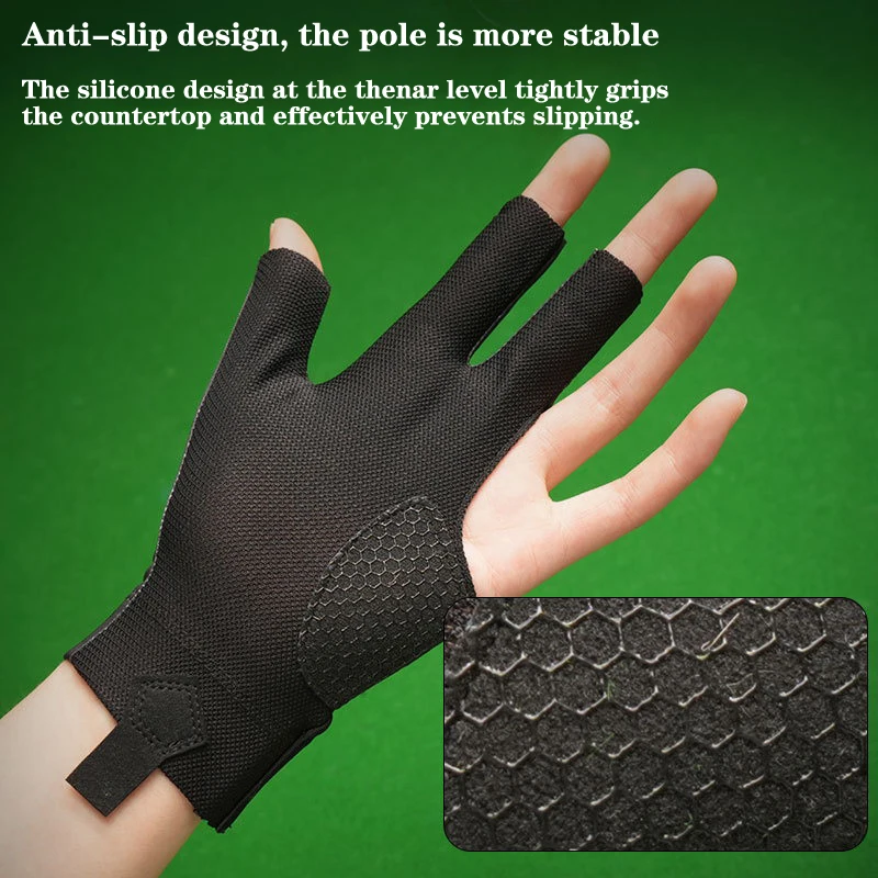 Billiards Glove Left Hand Three Finger Snooker Glove Non Slip Stickers Elasticity Training Accessories