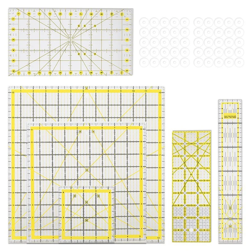 

Acrylic Quilting Ruler Set With Double-Colored Grid Lines, Clear Mark Square Ruler Quilting Templates For Sewing,Drawing Durable
