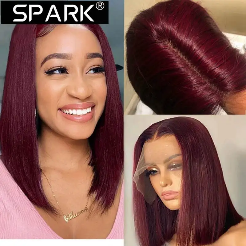

SPARK Hair Bob Wig 99j Burgundy 13x4 Transparent Lace Front Bob Brazilian Straight Human Hair Wig For Women 4X4 Lace Closure Wig