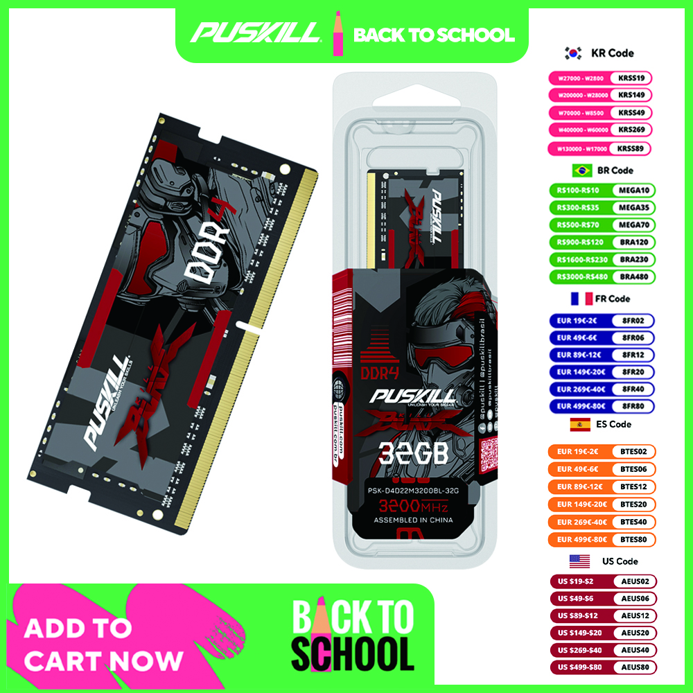 PUSKILL Killblade MemÃ³ria Notebook Ddr4 32gb 16gb 8gb 1.2V 3200mhz 2666mhz 260-PIN SODIMM Memoria RAM Laptop Memory