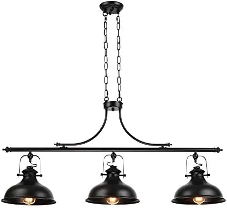 

3-Light Pendant Lighting Fixture, 59.06'' H Adjustable Rustic Hanging Billiard Light Over The Pool Table, Industrial Bla Aquariu