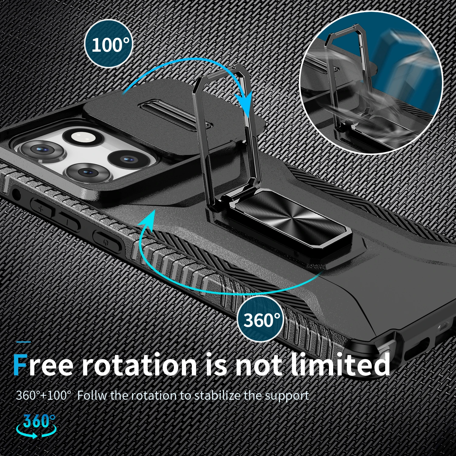 Hybrid Armor Case with Slide Window & Metal Ring Holder Cover - Fudnas