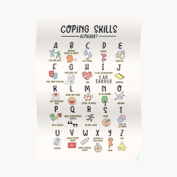 

Coping Skills Alphabet Poster Home Mural Modern Decoration Painting Room Vintage Art Wall Print Decor Picture Funny No Frame