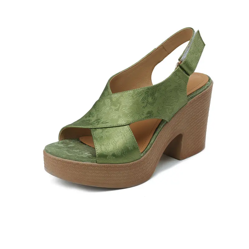 

Женские босоножки из воловьей кожи, на высоком каблуке и платформе