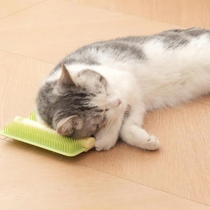 Cat Corner Groomer Grooming Cat Brush with Catnip Interactive Kitten Toy Massage Brush Wall Scratcher for Indoor Cats