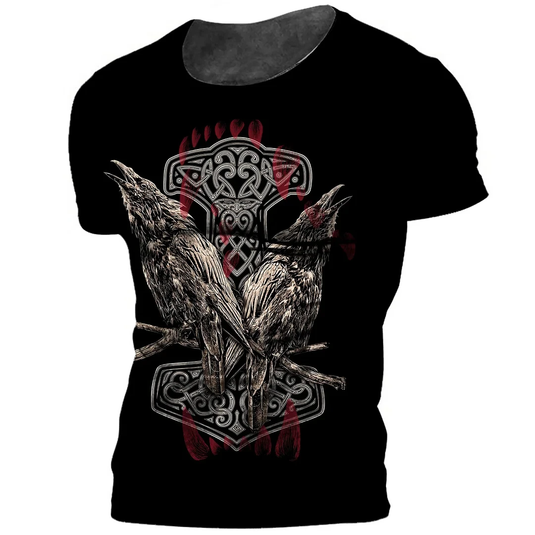 

2023 Vintage Men T-shirt 3D Wolf Pattern Printed Clothing Casual Oversized Round Neck Short Sleeve Summer Loose Streetwear Tees