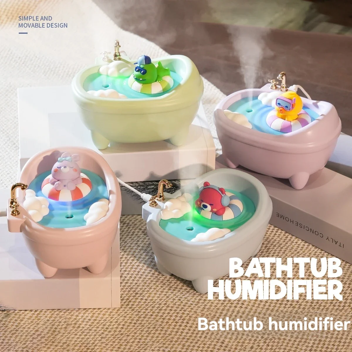 Cute bathtub humidifier seven-color ambient light atomized portable humidifier car hydrator desktop spray humidifier Diffusers 2