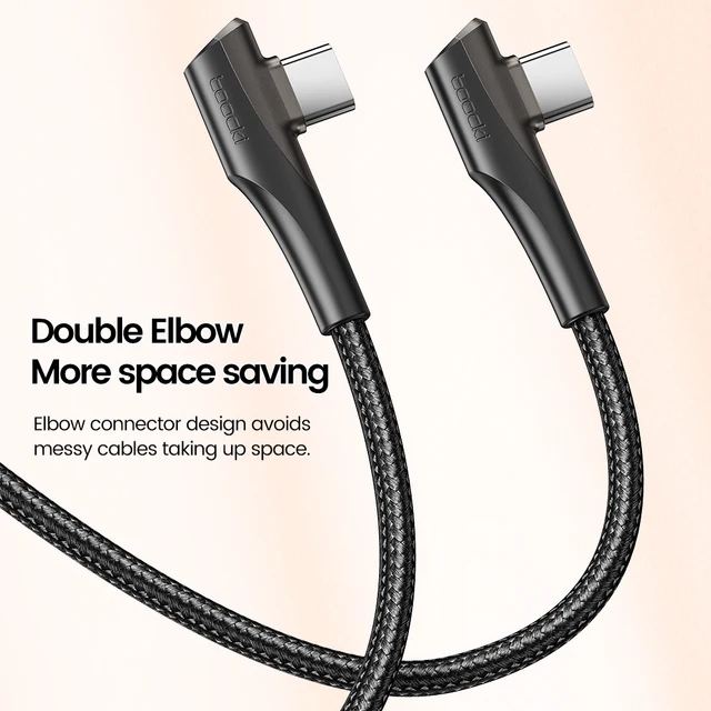 고속 충전, 편안함, 장수명을 위한 Toocki 90도 USB C 타입 to C 타입 케이블