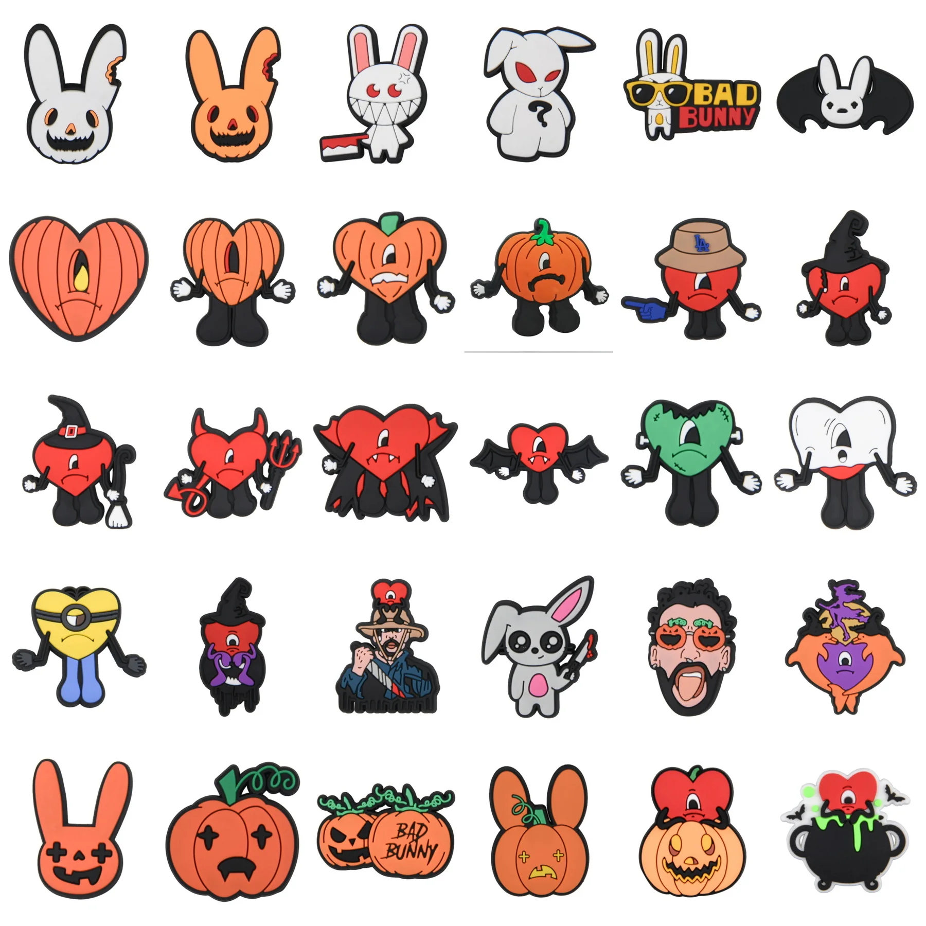 

Men Women Halloween Bad Bunny Colorful Croc Shoe Charms Kids Boys Girls Pumpkin Vampire Shoe Decorations Rabbits for Party Favor