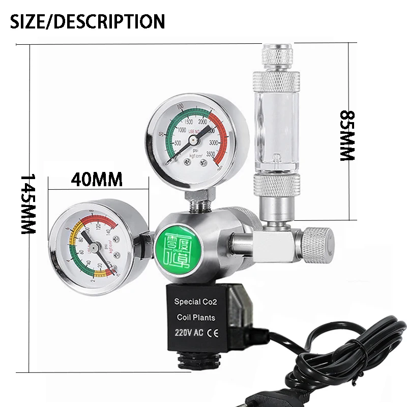 Aquarium DIYCO2 regulator Solenoid Bubble Counter CO2 control system reaction waterproof fish tank CO2 Pressure reducing valve 3